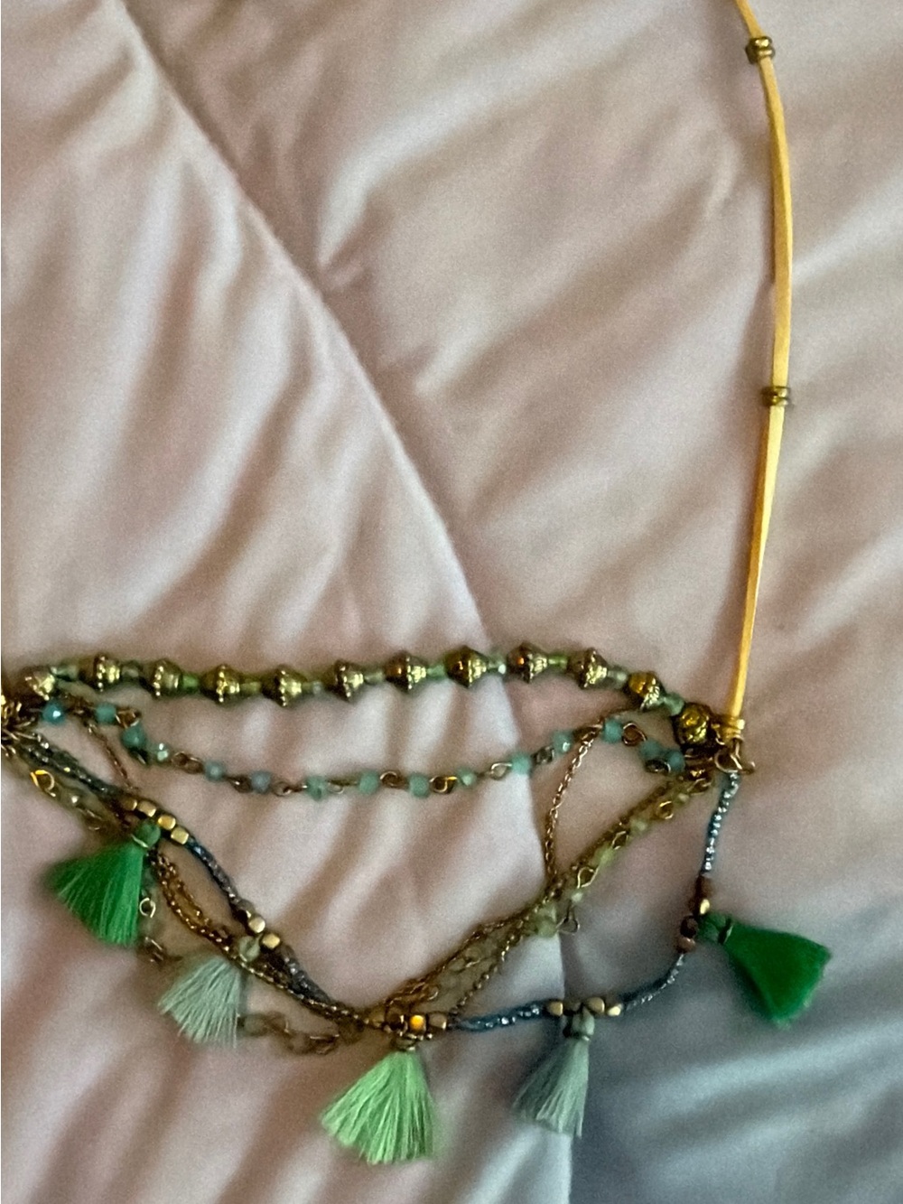Boho Green Tassel Multistrand Necklace